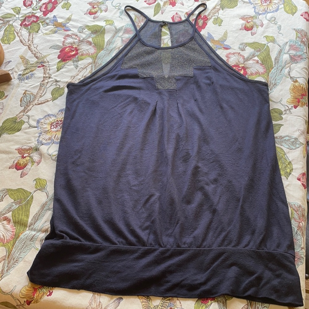 Women’s dark blue, gold sparkle Deletta top